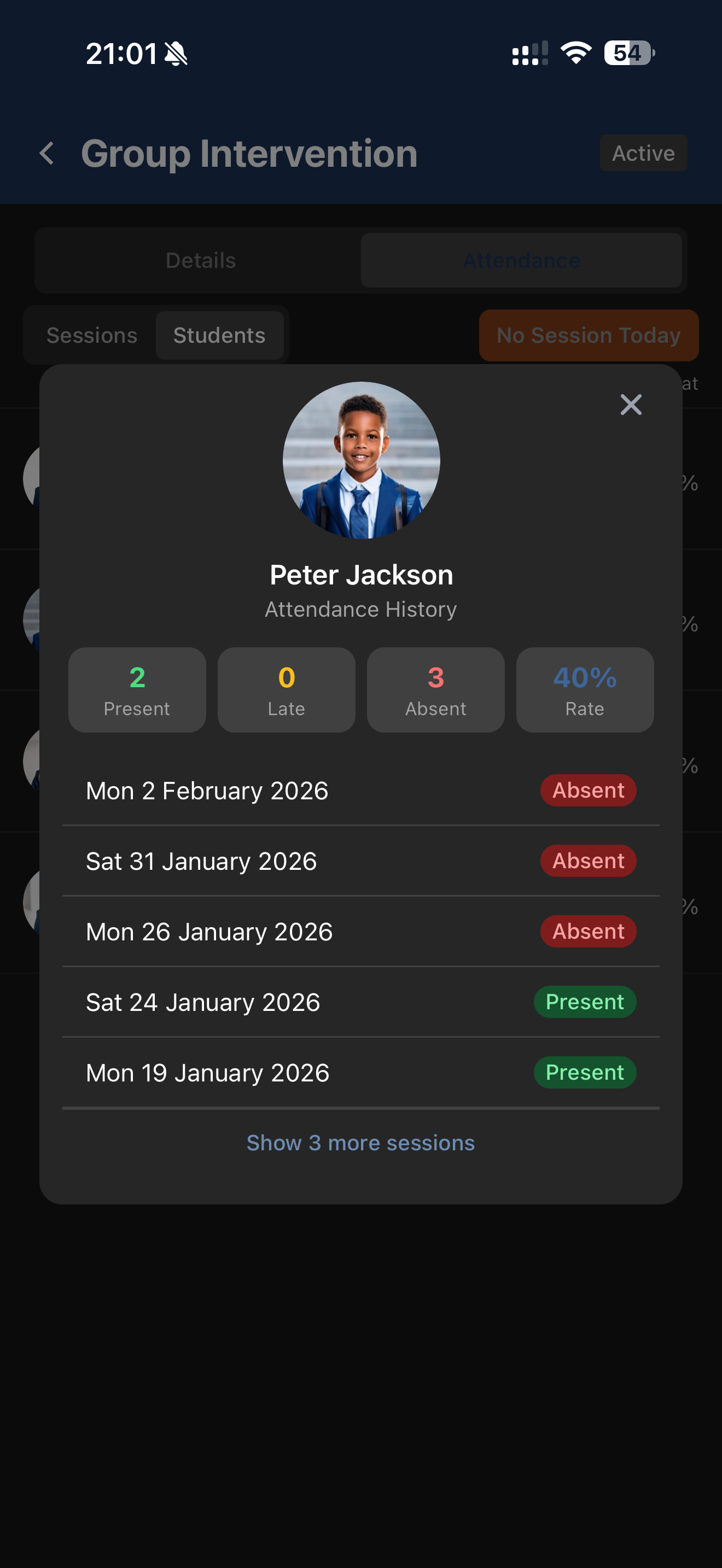 Interventions - mobile view