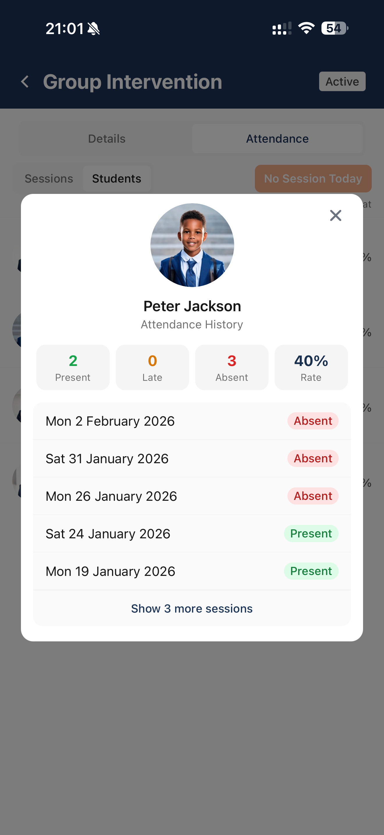 Interventions - mobile view